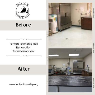 Before and After images of the kitchen area with fridge and ice machine