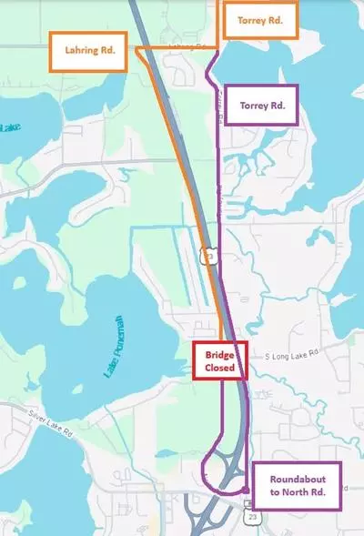 Map of the detours for the north road bridge project