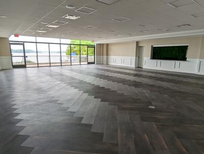 elongated view of the south half of the hall overlooking the lake view