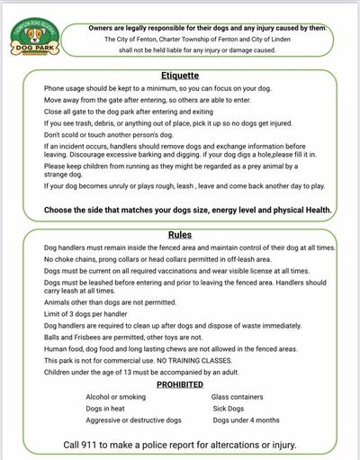 List of dog parks rules